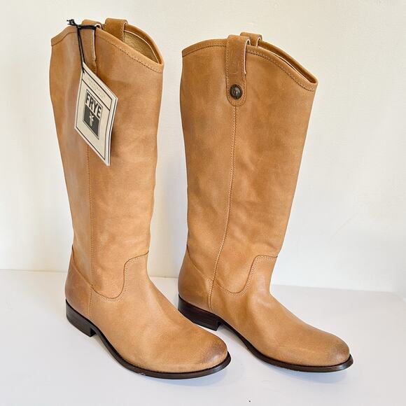 NEW Frye Melissa Button Leather Tall Boots Tan Size 10 - Picture 3 of 7